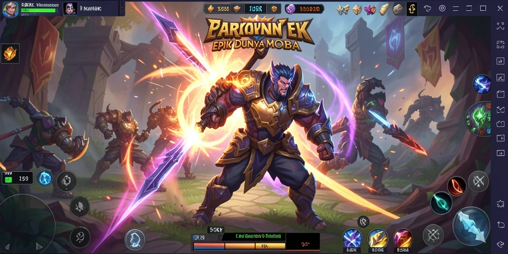 Screenshot utama 55RK menampilkan pertarungan sengit antar hero MOBA.