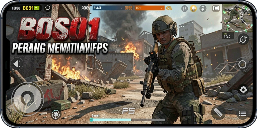 Tampilan gameplay memukau dari BOS01 dengan aksi tembak-menembak intense.