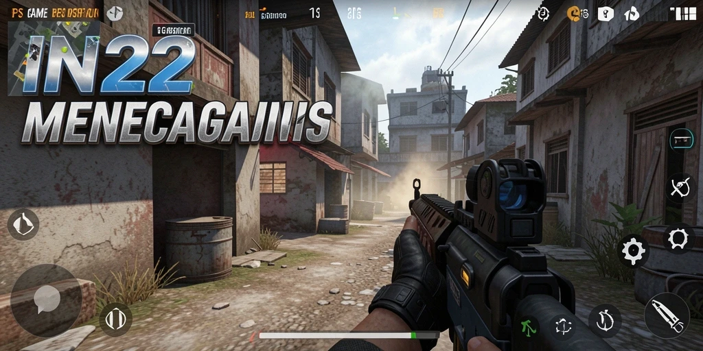 Screenshot utama game IN22 menampilkan aksi tembak-menembak yang intens.