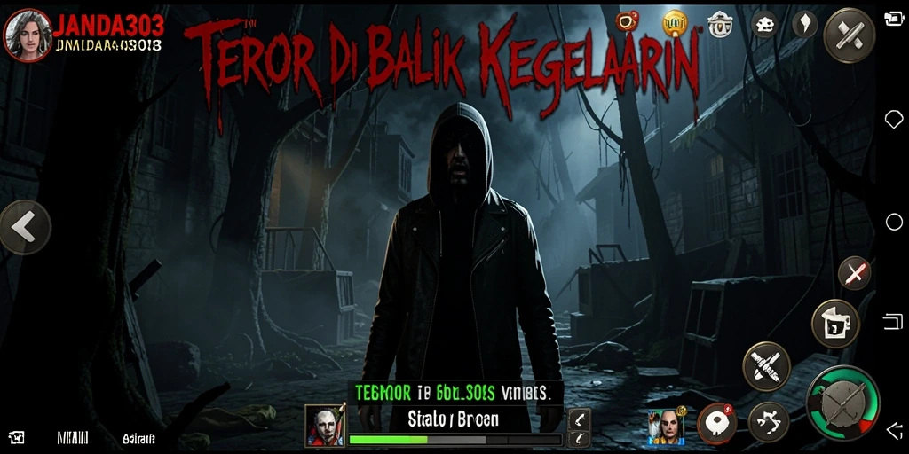 Screenshot menunjukkan momen menegangkan dalam gameplay JANDA303.
