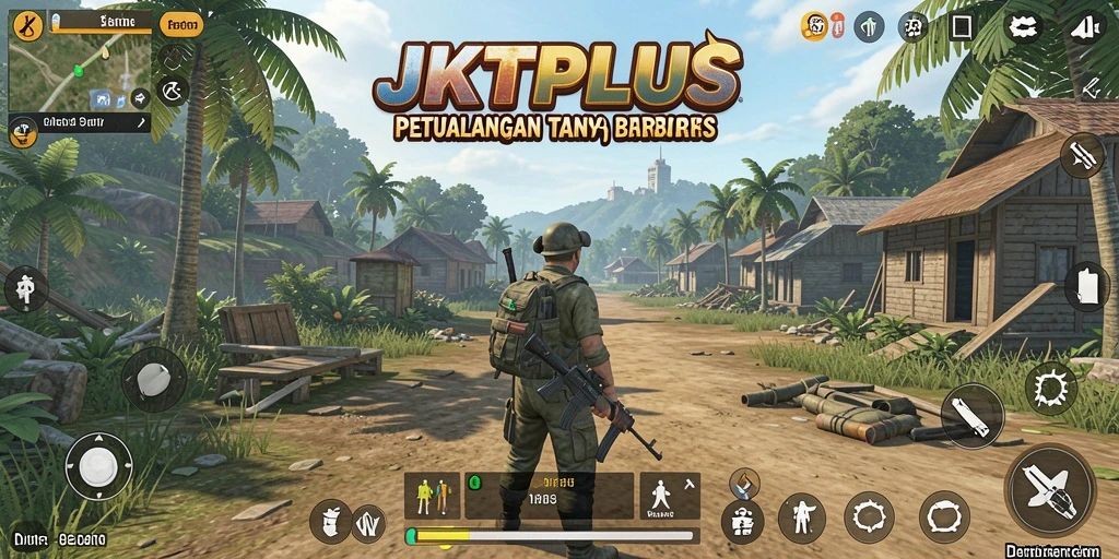 Tangkapan layar gameplay JKTPLUS yang menunjukkan dunia terbuka yang luas.