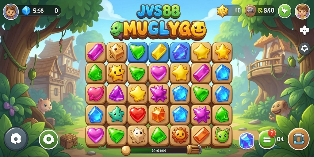 Screenshot gameplay JVS88 menunjukkan kombinasi warna yang memukau dan tantangan seru.