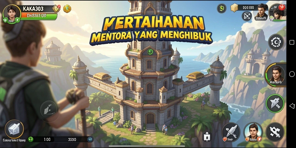 Tampilan gameplay <strong>KAKA303</strong> dengan menara dan musuh yang berinteraksi.