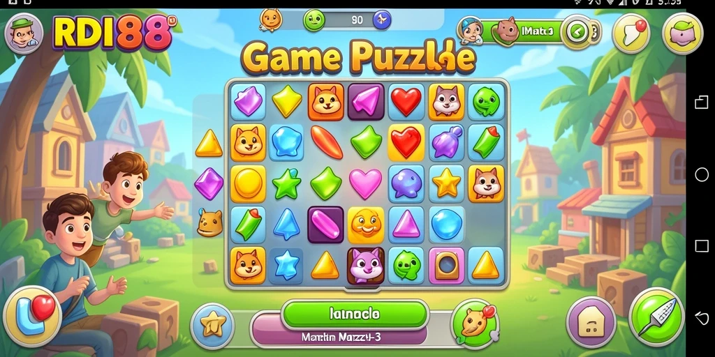 Gameplay RDI88 yang menampilkan serunya mencocokkan permata dengan warna-warni.