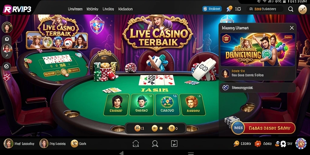 Tampilan menarik dari gameplay RVIP3 di Live Casino dengan dealer langsung.