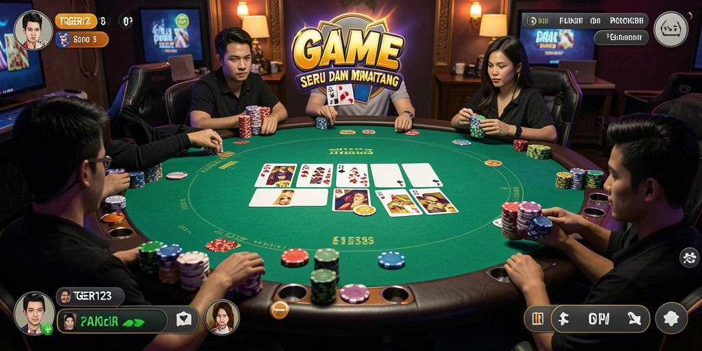 Tampilan gameplay mendebarkan dari TGER123 saat bermain Poker.
