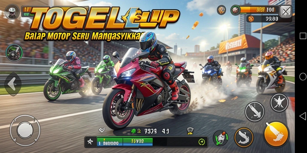 Screenshot gameplay TOGELUP yang menunjukkan serunya balapan motor.