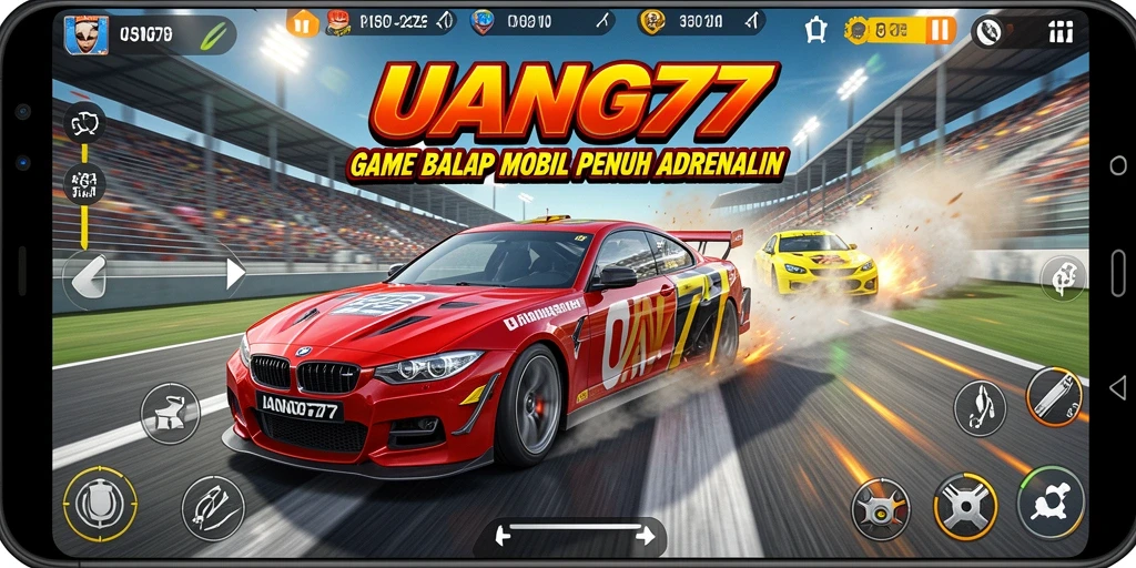 Tampilan gameplay UANG77 dengan mobil balap yang mendebarkan.